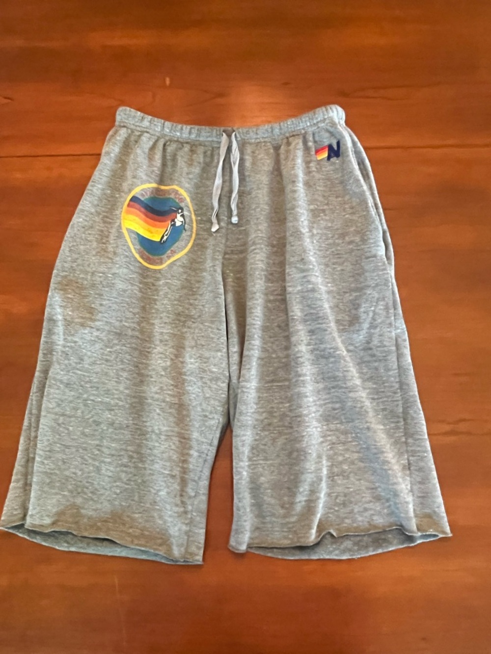 Aviator Nation Rainbow logo sweat shorts Gray Lounge shorts Made in the USA L